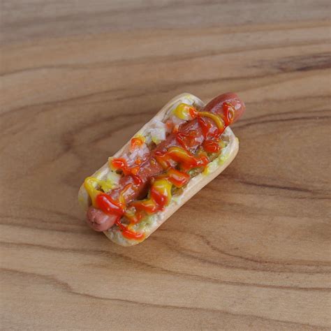 Miniature 1:6 Scale Hotdog With Mustard Polymer Clay Dollhouse Food