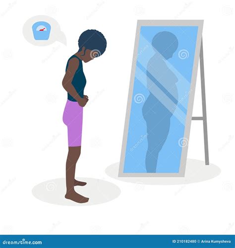 Flat Vector Illustration of a Black Skinny Girl with Low Self-esteem