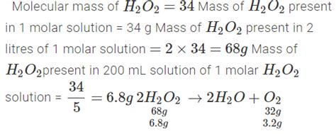 What mass of hydrogen peroxide will be present in 2 litres of a 5 molar ...