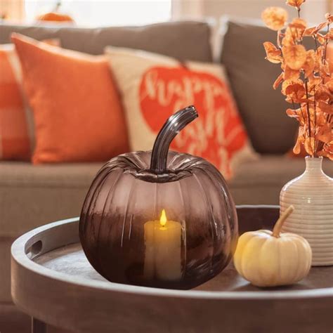 Smoky Glass Pumpkin Centerpiece Candle Holder for Farmhouse Fall Decor