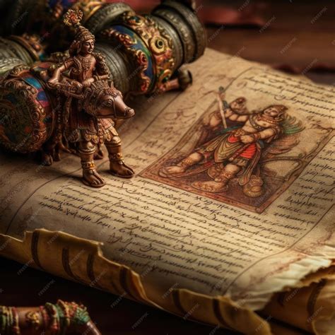 Premium AI Image | An ancient manuscript of the Bhagavad Gita on wooden