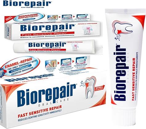 biorepair fast sensitive toothpaste 75ml (pack of two) repairs damaged ...