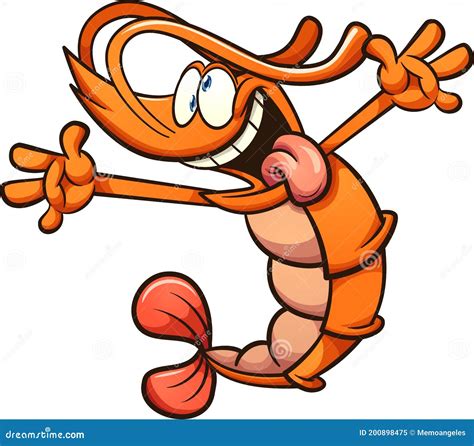 Gekke Cartoon Garnaal Met Uitgestrekte Armen En Tong Uit Vector ...