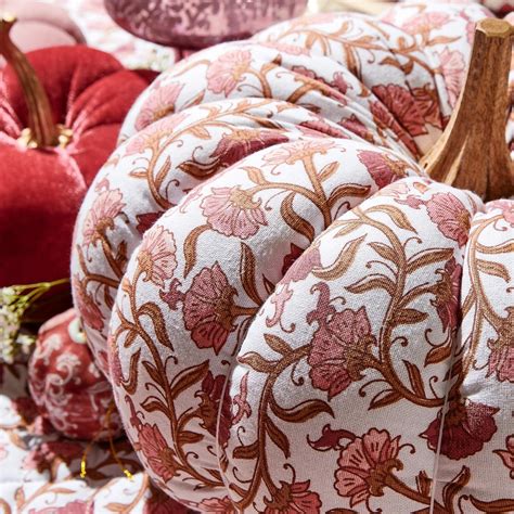 Set of 2 Autumn Blush Hand-Crafted Pumpkins with Wooden Stem