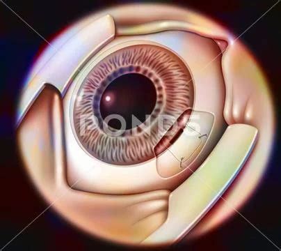 Photograph: Glaucoma surgery drawing Eye, glaucoma: sclerectomy with ...