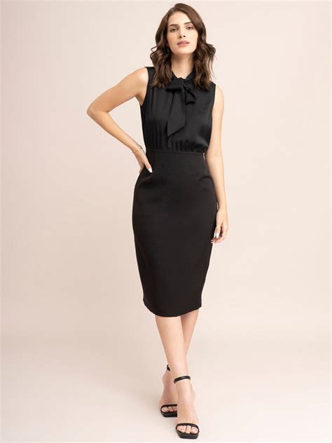 Buy Black Satin Tie-Up Shift Dress Online | FableStreet