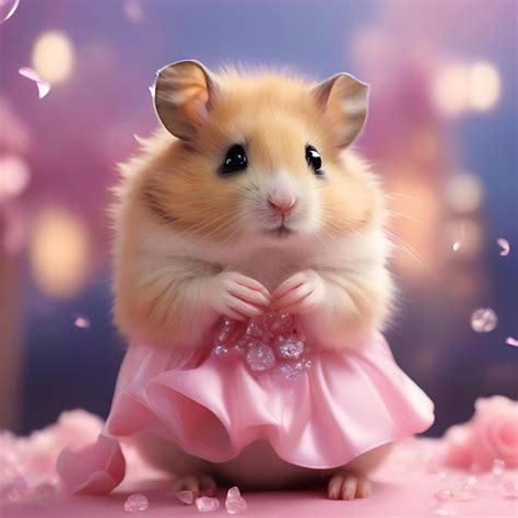 Premium AI Image | fluffy little hamster in a pink dress AI