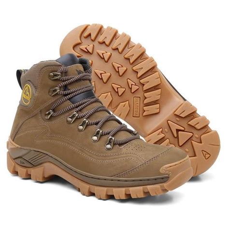 Bota Para Trilha Masculina - Bota de Couro Masculina Adventure Com C.A. Trilha Antiderrapante - Bege ...