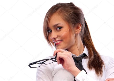 Secretary with glasses | Beautiful girl secretary with glasses — Stock ...