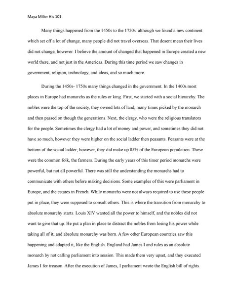 Unit 1 essay his 101 - Maya Miller His 101 Many things happened from