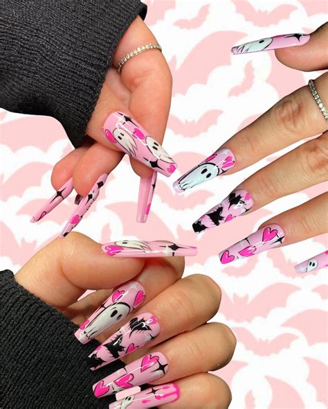 Pink Halloween Nails Pink Press on Nails Halloween Press on Nails Press ...