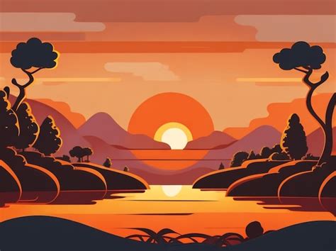 Premium AI Image | Sunset Dreams CartoonStyle Sunset Landscape Vector Illustrat