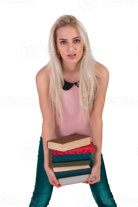 The girl with books 16402980 Stock Photo at Vecteezy