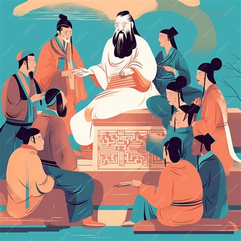 Premium Vector | Confucius teaching curious students