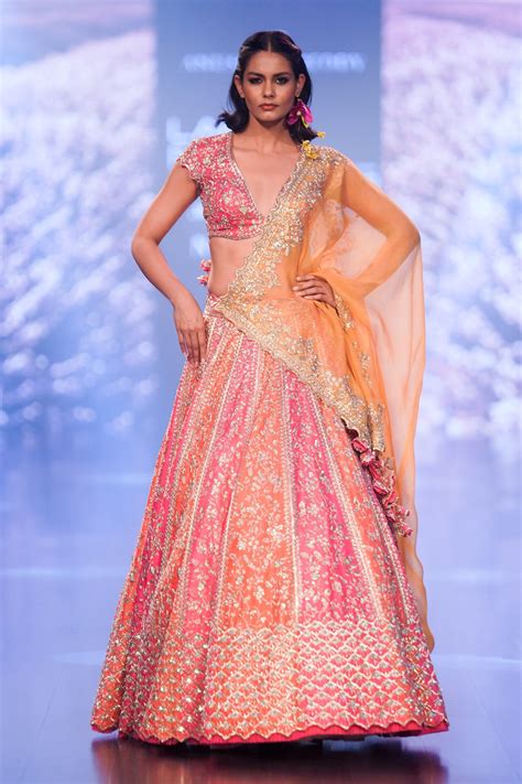 Buy Pink Organza Embroidery Zari Deep Zahira Two Tone Bridal Lehenga