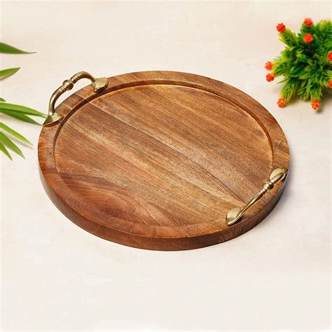 Get Handmade Round Wooden Serving Tray at ₹ 1259 | LBB Shop