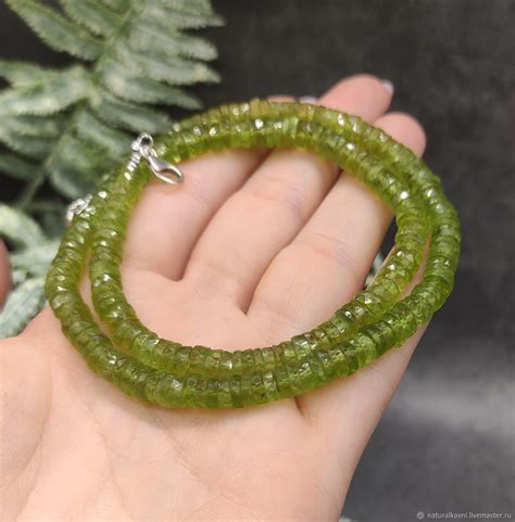 Серебро 925пр.Бусы натуральный камень хризолит(оливин) купить в ...