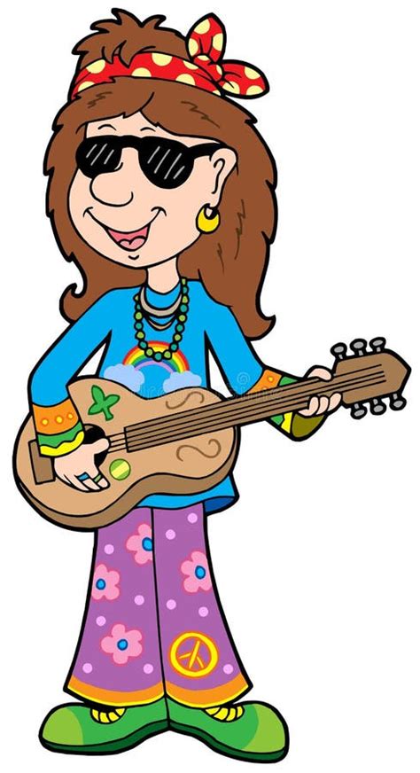 Иллюстрация шаржа пародийности гитариста музыканта Hippie Иллюстрация ...