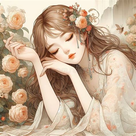 digital art cute anime girl stock   royalty