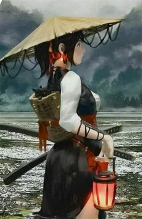 Создать мем "guweiz art девушка ронин аниме, женщина самурай арт аниме ...