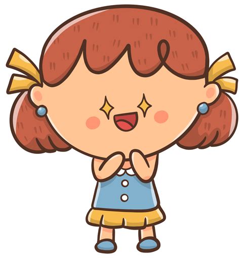 Cartoon illustration little girl looks very happy and excited, with ...