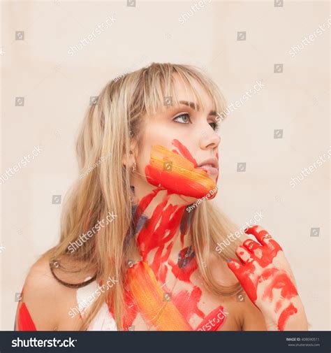 Beautiful Blonde Naked Paint Smears Stock Photo (Edit Now) 408090511