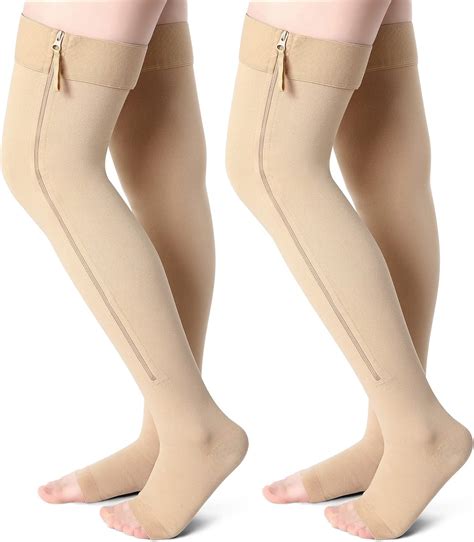 pairs zipper compression socks thigh high   mmhg compression