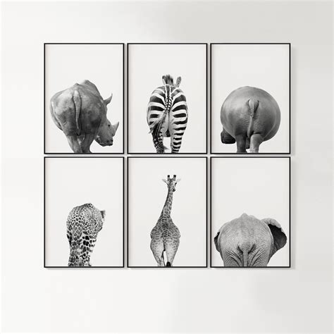 Set of 6 Animal Butt Prints Bathroom Wall Decor Safari - Etsy