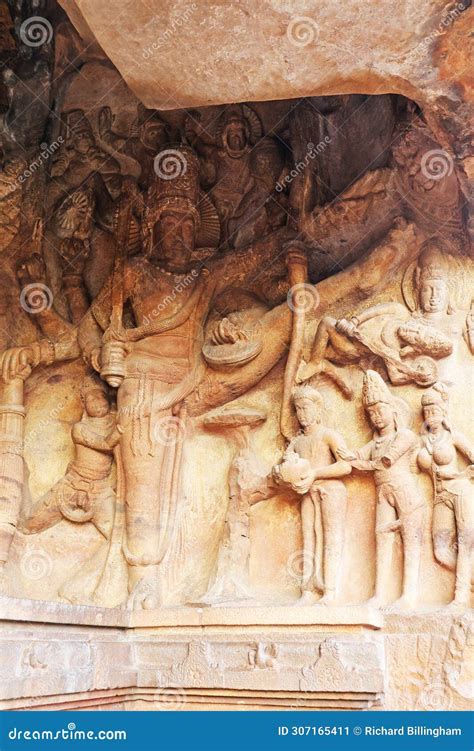 Rockcut Sculpture of Vishnu As Vamana-trivikrama in Cave 3 Badami Cave ...