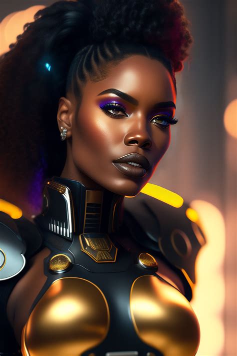 Lexica - A sexy black woman, realistic scifi cyberpunk power armor