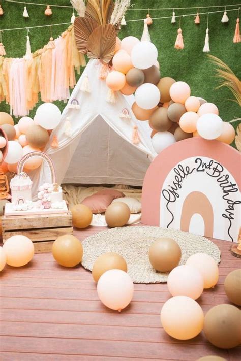 boho rainbow theme party birthday party ideas photo    bohemian