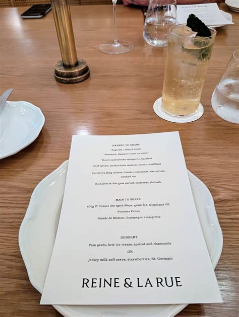 Menu at Reine & La Rue restaurant, Melbourne