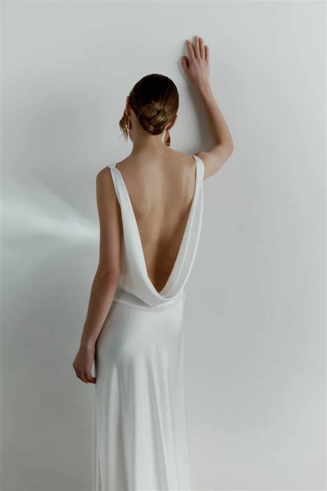 Satin Cowl Neck Wedding Dress Minimalist Slip Wedding Dress Bias Cut