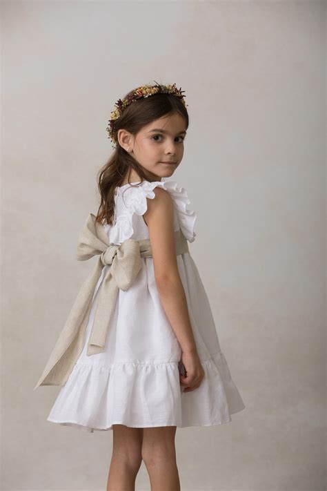 Vestido Lino Blanco Corte Imperio | Ceremonia niña