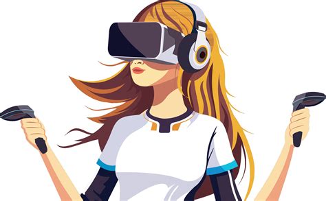 Adorable Character of Young Girl Wearing VR Headset With Hold