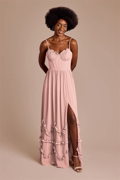Ruffled Chiffon Spaghetti Strap Dress | David's Bridal