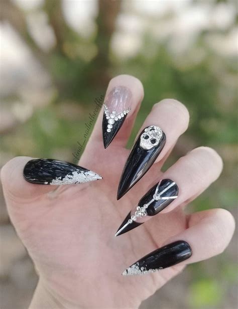 Goth Press on Nails Stiletto Nails Fake Nails Halloween - Etsy