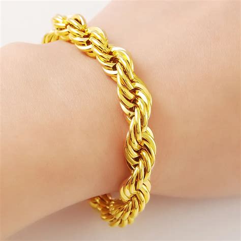 24K Gold Plating Rope Chains Bracelets Yellow Gold Color Bracelet for ...