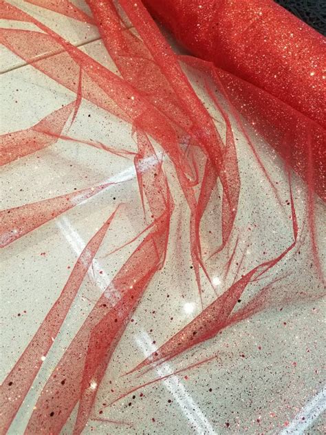 Red Color Sparkle Tulle Usable for Apparel Accessories Interior Designs ...