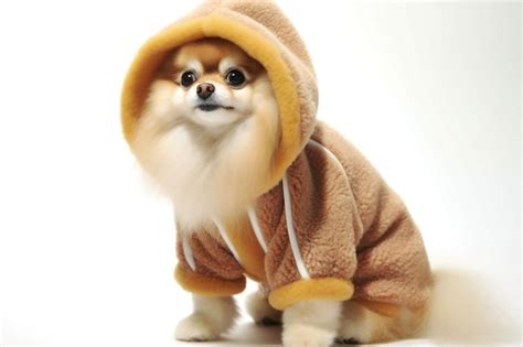 Premium Photo | Cute pomeranian dog dressed in a bathrobe and hood