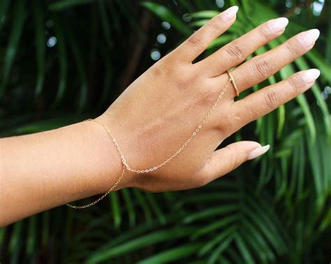 gold hand chain ring bracelet delicate chain adjustable etsy