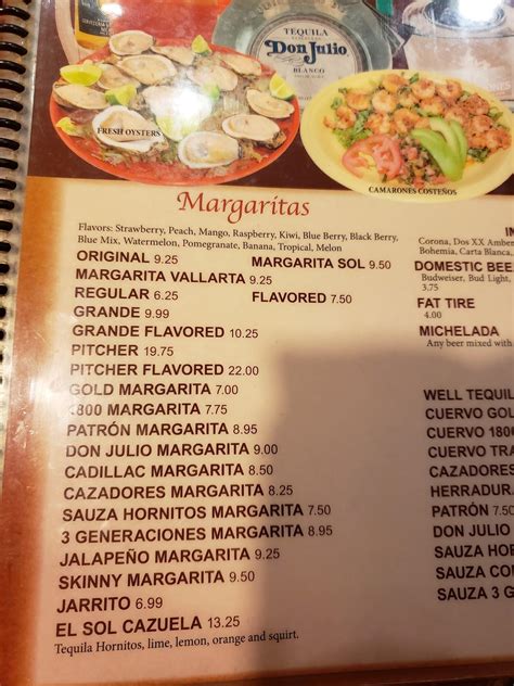Menu at Sol De Jalisco restaurant, Windsor