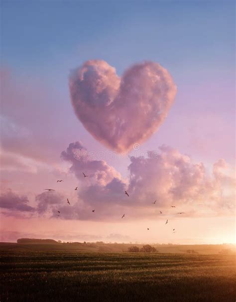 Pink Fluffy Heart Shaped Cloud Landscape Stock Photo - Image of nature ...