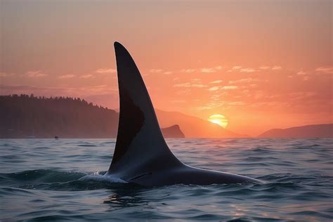 Premium AI Image | Orcas dorsal fin against sunset hues