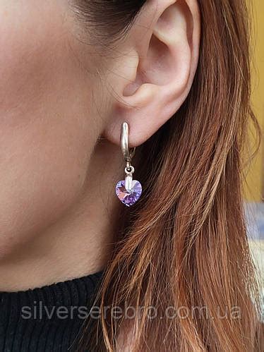 Купить Серебряные серёжки серьги Сердце с камнями Сваровски 2300, цена ...