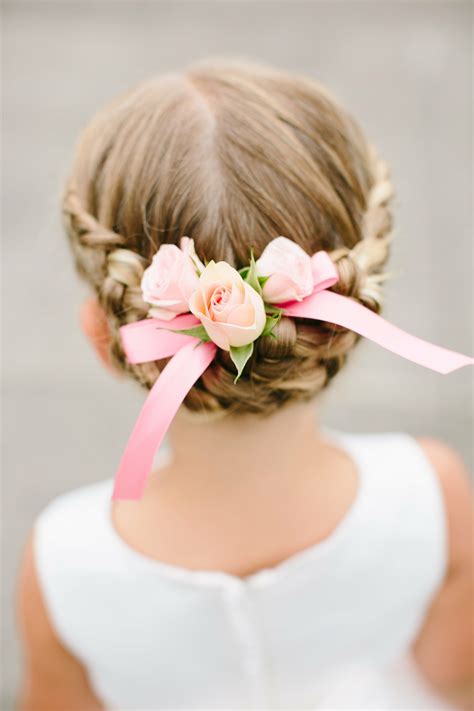 Braided Flower Girl Updo With Floral Accent