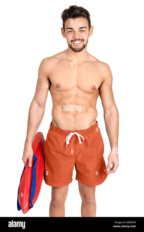 Muscular lifeguard isolated in a white background Stock Photo - Alamy