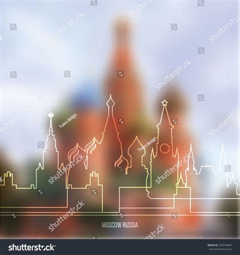 Moscow Landmarks Line Art On Blurred Stock Vector (Royalty Free