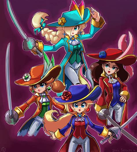 princess peach, rosalina, princess daisy, pauline, and swordfighter