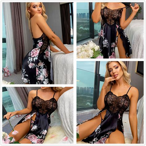 Hot Saling Sexy Nighties Lace Nightgown Women Sleepwear Deep V Neck